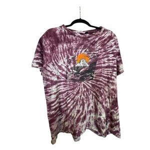 Vintage Large Tie Dye‎ Japanese Mt. Fuji Shirt Worn w/ Holes  70's Berkley Cal